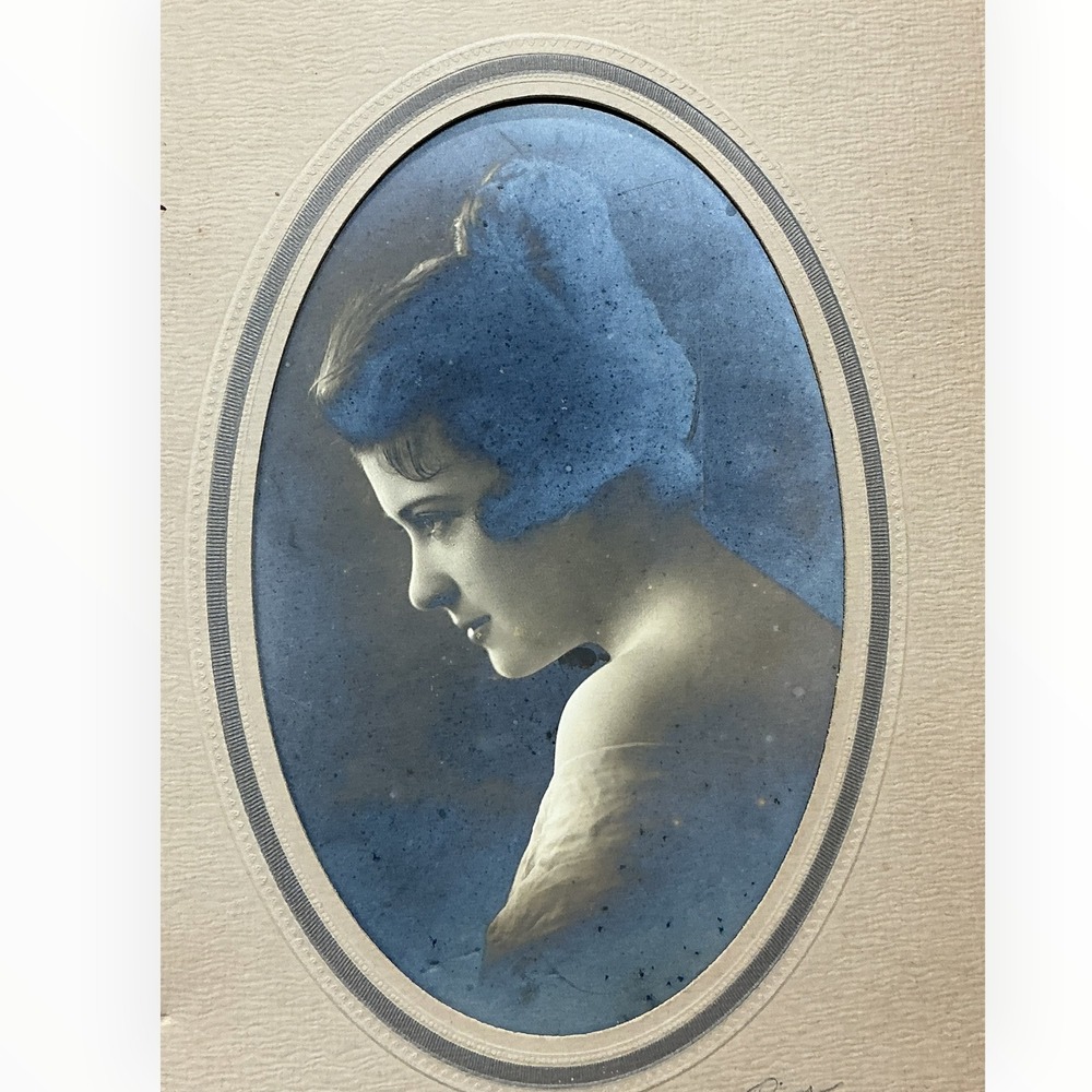 Antique G Pierson Muskogee Blue Toned Woman Portrait‎ Photo 1910s Studio Folder